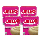 Jell-O caja frontal sabor tapioca mostrando diseño y marca, facilita identificación
