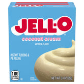 Jell-O empaque frontal crema de coco mostrando facilidad de uso