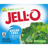 Jell-O pack frontal mostrando cajas y sabor lima, práctico para postres rápidos