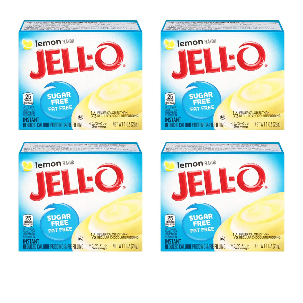 Jell-O caja frontal mostrando sabor limón y conveniencia