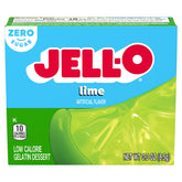 Jell-O frente del empaque mostrando sabor lima y beneficio bajo en calorías