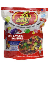Jelly Belly bolsa frontal mostrando 50 sabores y cierre resealable para conservar frescura