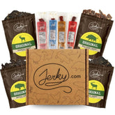 Jerky.com caja exótica frontal mostrando variedad, ideal para regalo