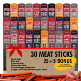 Jerky.com empaque frontal mostrando 30 palitos, conveniente para regalar