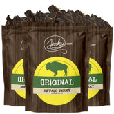 Jerky.com bolsa frontal mostrando el empaque del buffalo jerky y conveniencia
