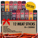 Jerky.com imagen del empaque frontal mostrando variedad y conveniencia