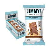 JIMMYBAR empaque frontal mostrando 12 barras y beneficios nutricionales