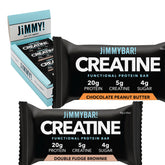 JIMMYBAR empaque frontal mostrando 24 barras y variedad de sabores, práctico para almacenamiento
