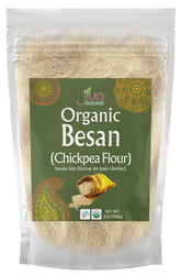 Jiva Organics frente del empaque mostrando harina besan y sello orgánico