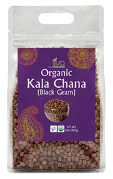 Jiva Organics bolsa frontal de kala chana mostrando empaque orgánico y ahorro