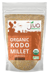 Jiva Organics bolsa frontal mostrando mijo kodo orgánico beneficio nutricional