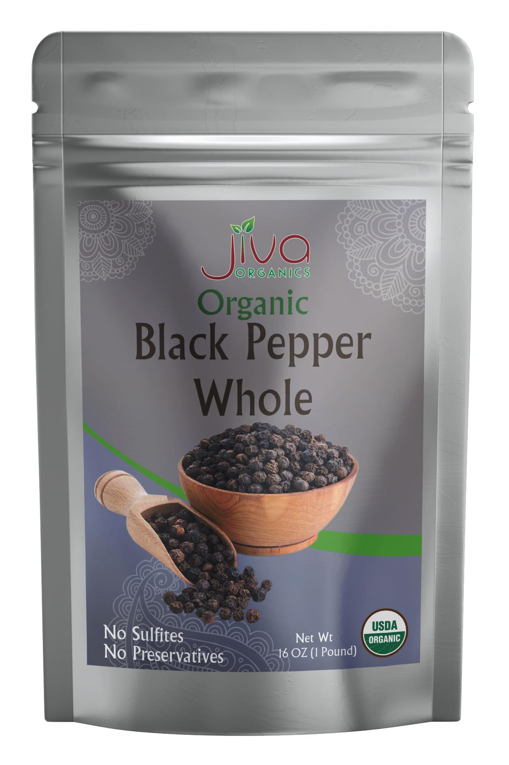 Jiva Organics empaque frontal de 1 libra mostrando la marca y sello orgánico