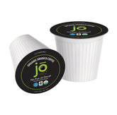 Jo Coffee paquete NO FUN JO DECAF frente mostrando certificaciones y beneficio de frescura