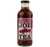 Joe Tea frambuesa botella frontal mostrando etiqueta y beneficio refrescante