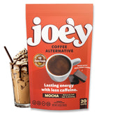 Joe'y empaque frontal mostrando etiqueta mocha y porciones