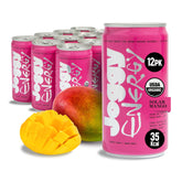 Joggy lata frontal mostrando etiqueta Solar Mango y diseño vibrante, refresco orgánico
