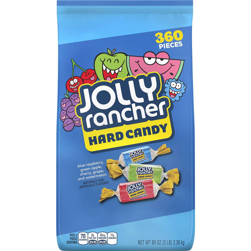 Jolly Rancher empaque frontal mostrando caja de 5 lb y beneficios de surtido