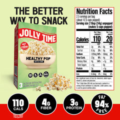 Jolly Time bolsa individual de 3 oz enfocada en porción práctica y listo para microondas
