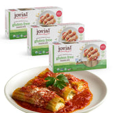 Jovial paquete frontal de manicotti integral mostrando diseño y beneficio orgánico
