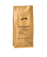 Jovvily bolsa frontal mostrando 1 libra de hojas de menta, práctico almacenamiento