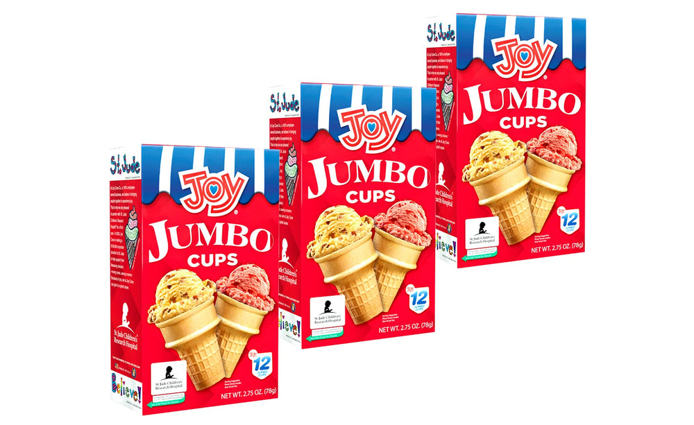 Joy Cone cono jumbo frontal mostrando tamaño y crujido para porciones grandes