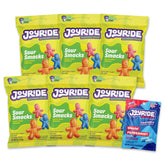 JOYRIDE pack frontal mostrando los seis sabores y beneficio bajo en azúcar