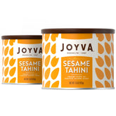 Joyva frasco delantero del tahini mostrando su etiqueta y tamaño práctico
