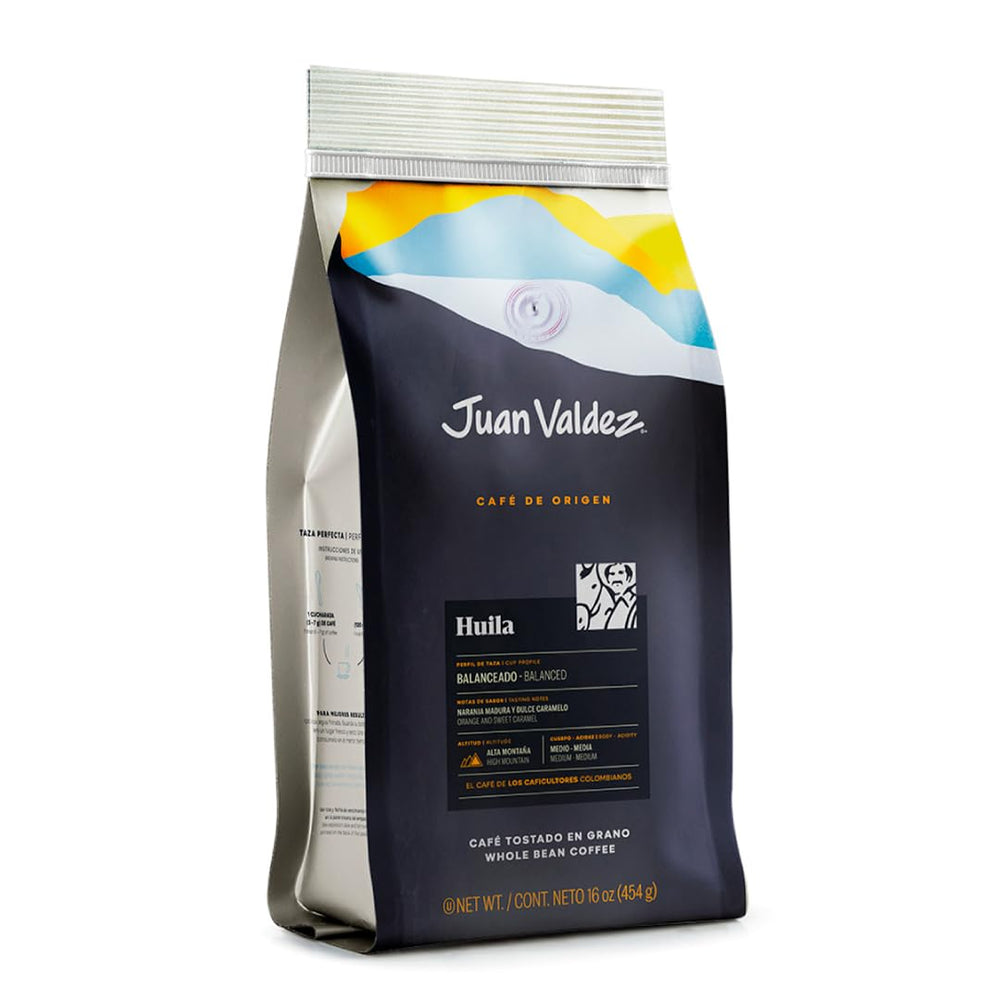 Juan Valdez empaque frontal Huila 16 oz mostrando marca y tamaño