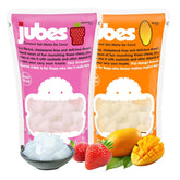 Jubes presentación frontal con colores vivos y cubos en almíbar mostrando sabor