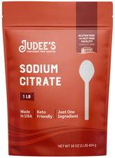 Judee's Gluten Free empaque frontal que muestra citrato de sodio y beneficio de almacenamiento práctico