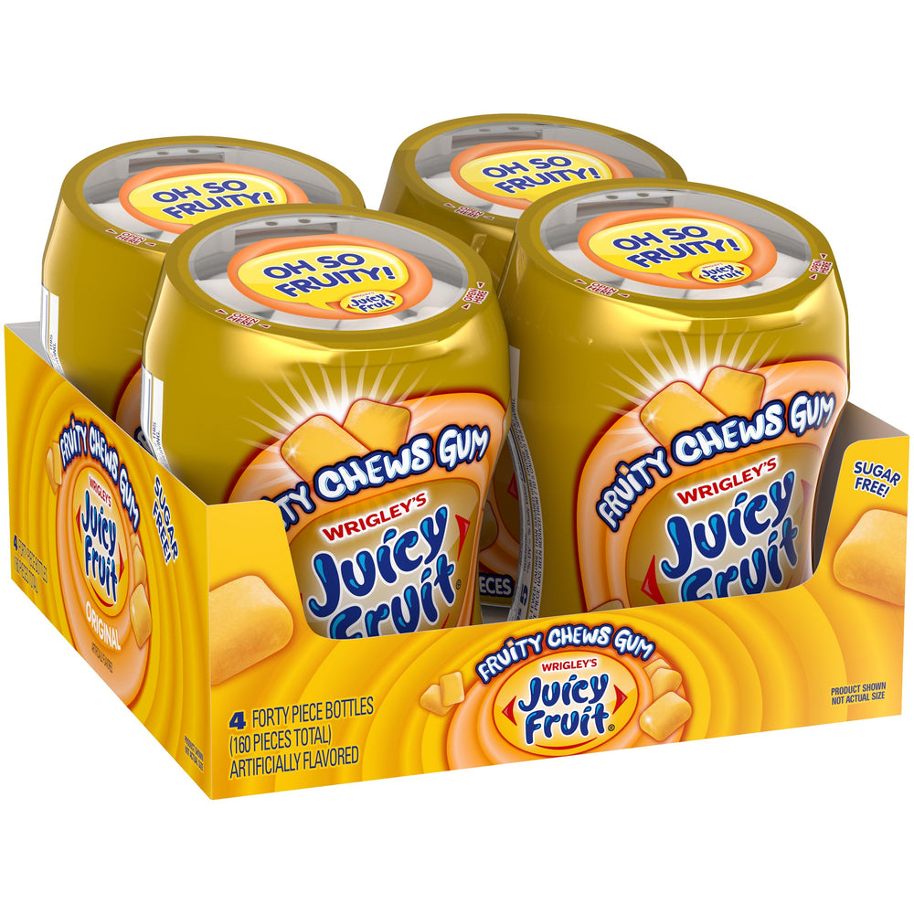JUICY FRUIT envase frente con diseño reconocible y facilidad de transporte