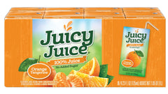 Juicy Juice frente del empaque mostrando sabor naranja tangerina y conveniencia