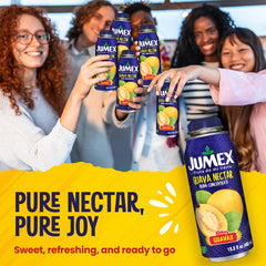 Jumex botella abierta vertiendo néctar, uso listo para beber y mezclar