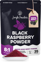 Jungle Powders empaque frontal de Black Raspberry, claridad del producto y frescura