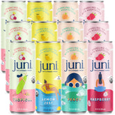JUNI pack frontal mostrando 12 latas, claridad y variedad
