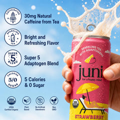 Primer plano de burbujas JUNI destacando efervescencia refrescante
