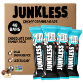 JUNKLESS frontal del paquete chocolate chip mostrando nombre y beneficios