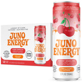 JUNO ENERGY lata frontal color cereza mostrando marca y beneficio energético