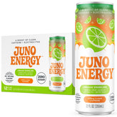 JUNO ENERGY lata frontal con diseño limeade mostrando refresco cítrico