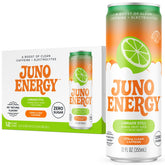 JUNO ENERGY lata frontal mostrando diseño y sabor lima refrescante