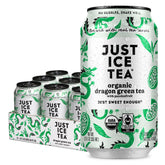 Just Ice Tea vista frontal del pack de 12 latas mostrando el diseño y conveniencia