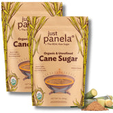 Just Panela empaque frontal mostrando paquete de 2 lb y apariencia natural