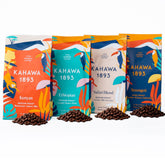 KAHAWA 1893 pack frontal mostrando las cuatro bolsas y variedad de sabores