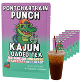 KaJun LOADED TEA empaque frontal mostrando sabor Pontchartrain Punch y conveniencia