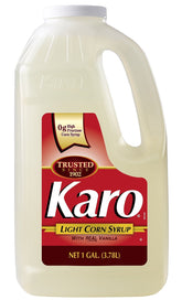 Envase KARO Light Corn Syrup 128 onzas mostrando etiqueta frontal y capacidad, ideal para repostería