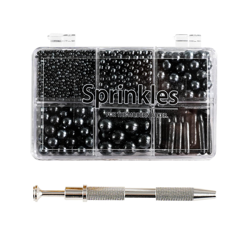 Kasvan caja frontal con perlas negras mostrando contenido y presentación elegante