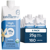Kate Farms envase frontal del batido vainilla mostrando diseño y cantidad de proteína