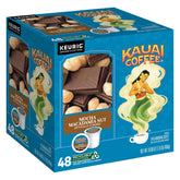 Kauai Coffee frente del empaque mostrando sabor mocha macadamia y conveniencia