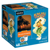 Kauai Coffee vista frontal del paquete mostrando 48 cápsulas y conveniencia