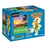 Kauai Coffee paquete frontal mostrando 10 cápsulas y conveniencia